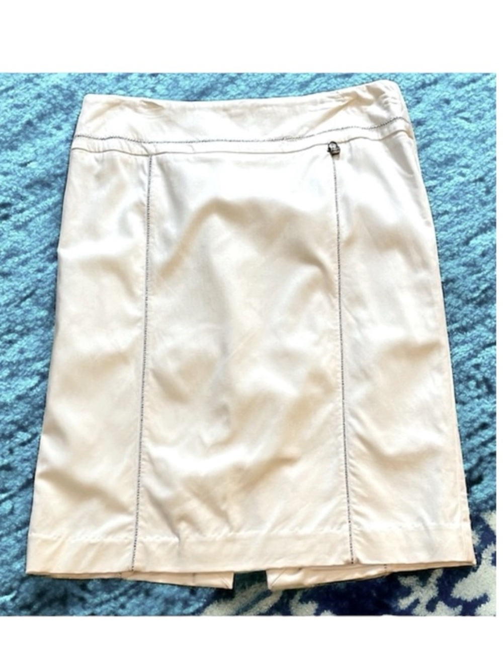 ROBERTA SCARPA ITALIAN MADE PENCIL SKIRT IVORY WHITE WITH SILVER TRIM SIZE 10